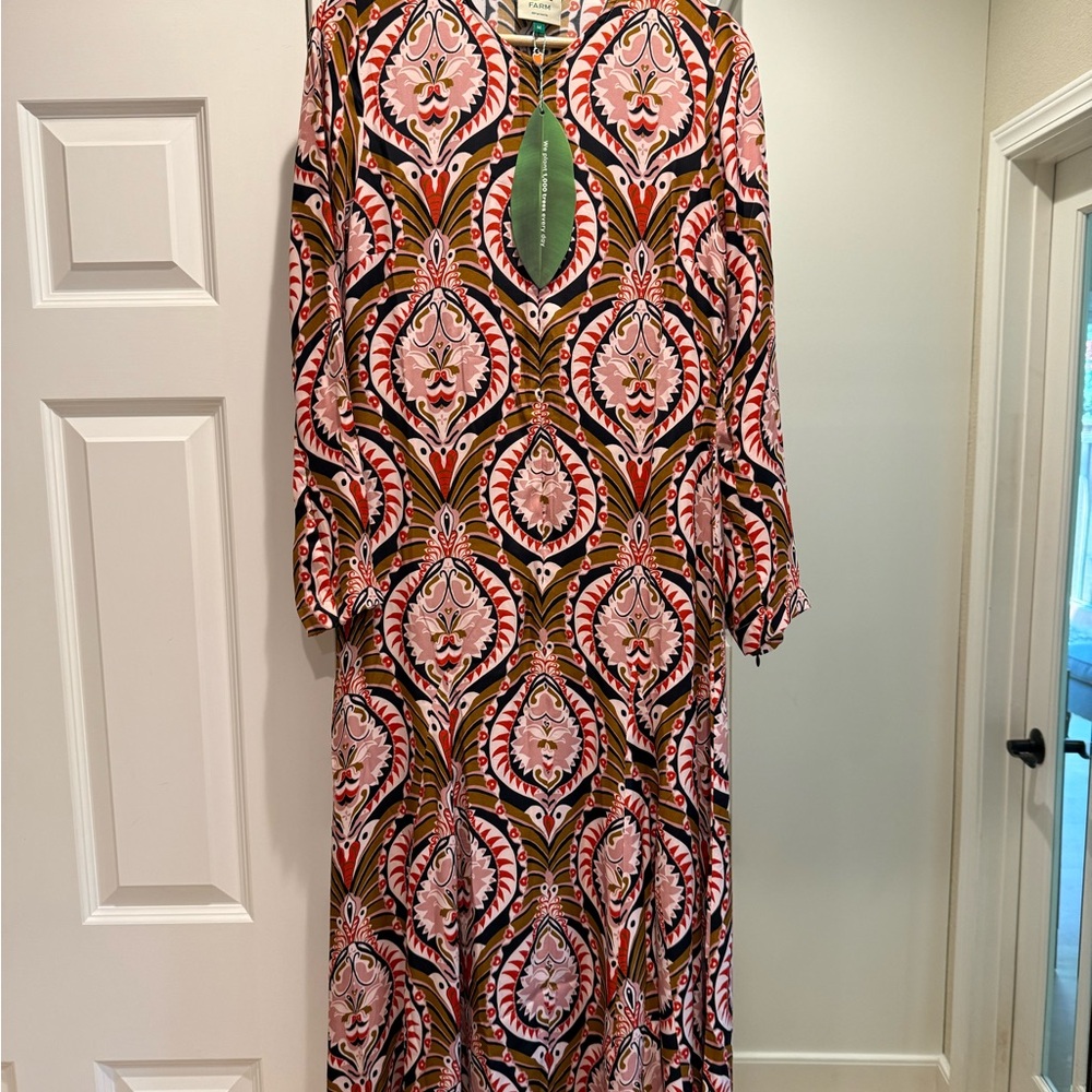 FARM Rio Pineapple Jewelry Long Sleeve Midi Dress NEW